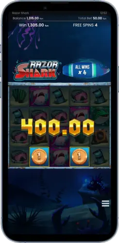 Razor Shark Gewinn von 400 Euro auf Smartphone